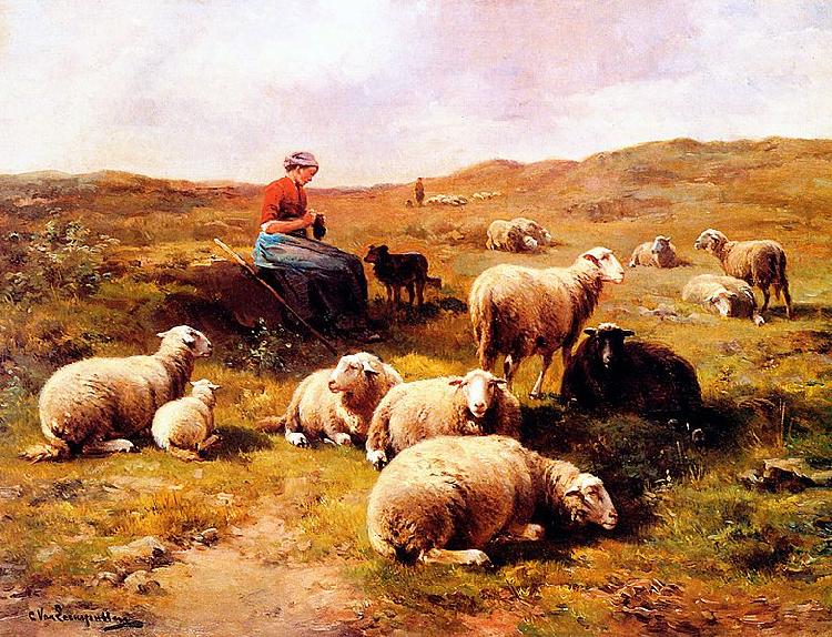 Cornelis Van Leemputten A shepherdess with her flock